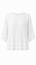 Blusa in lino corta con ricamo traforato