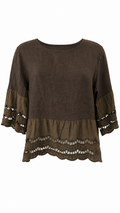 Blusa in lino corta con ricamo traforato