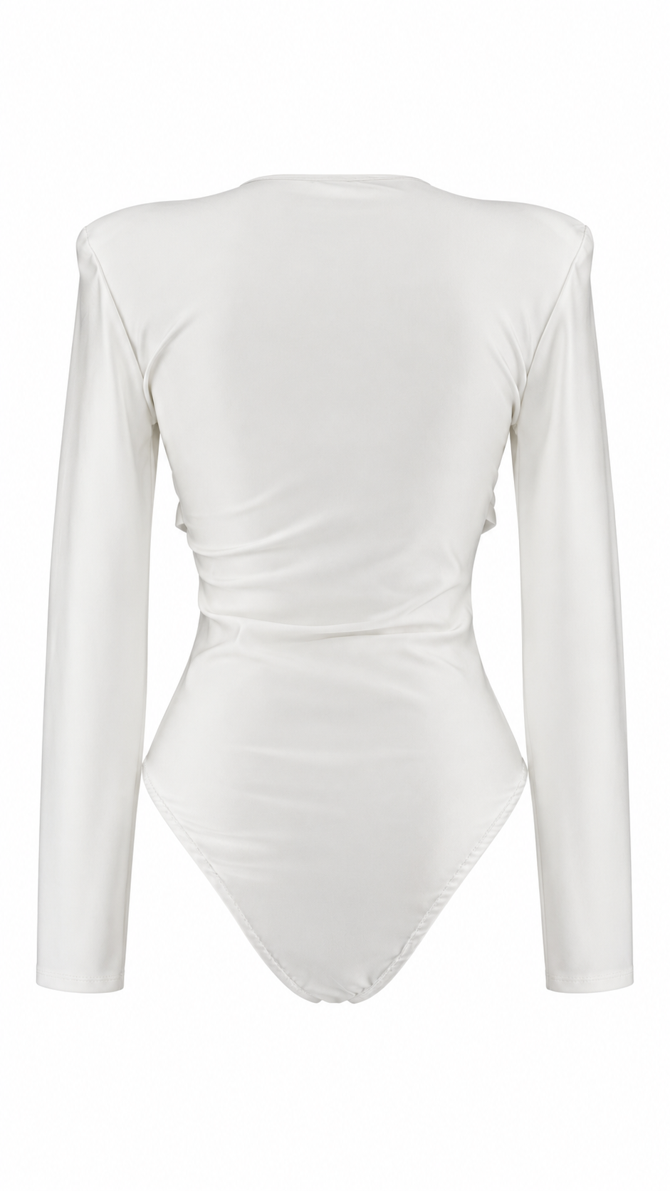 Body elegante a maniche lunghe con spalle strutturate e fascia drappeggiata annodata