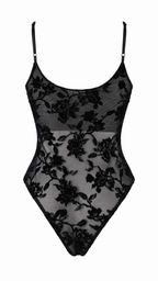 Body semitrasparente in tulle floreale floccato con spalline sottili regolabili