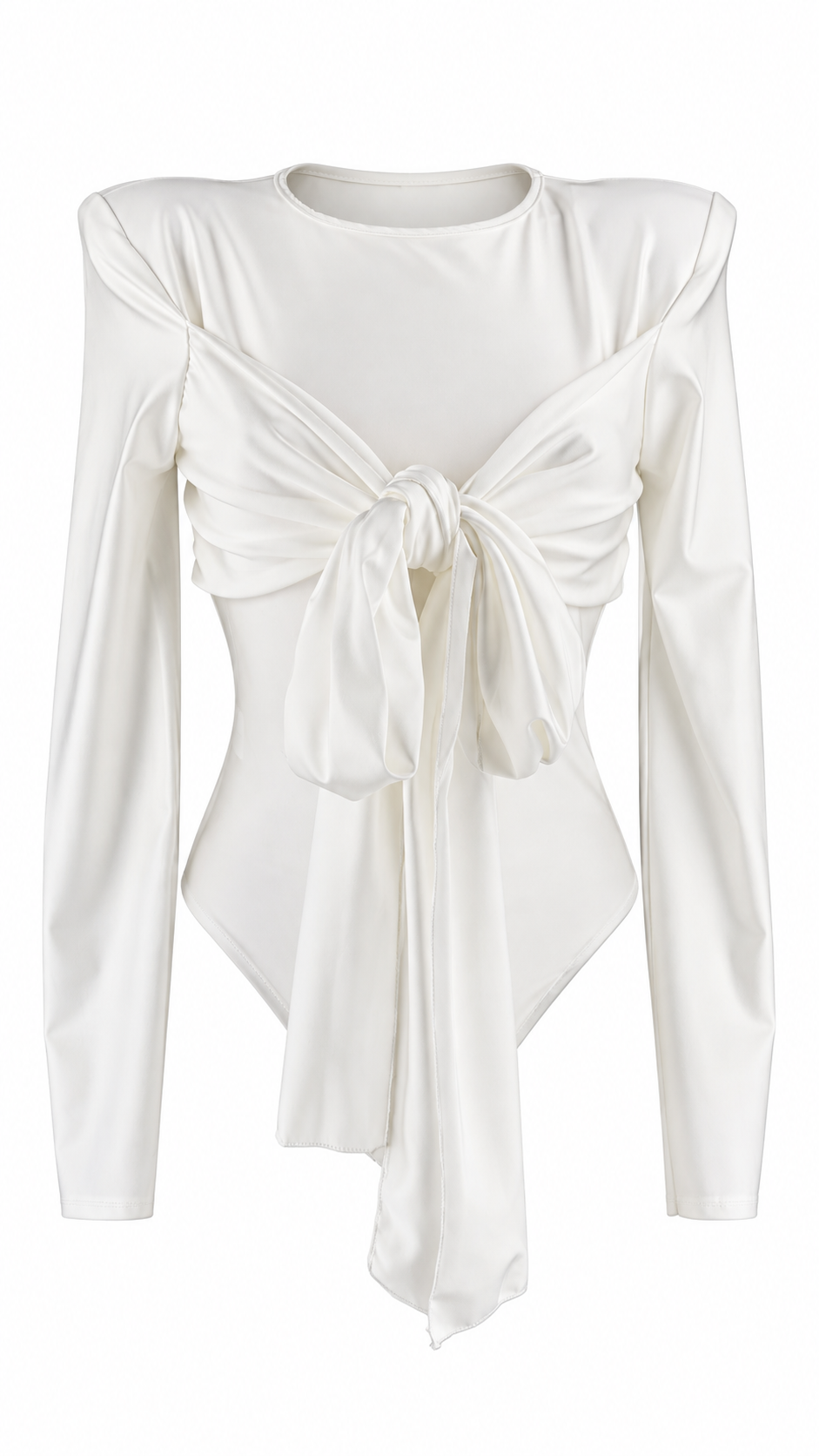 Body elegante a maniche lunghe con spalle strutturate e fascia drappeggiata annodata