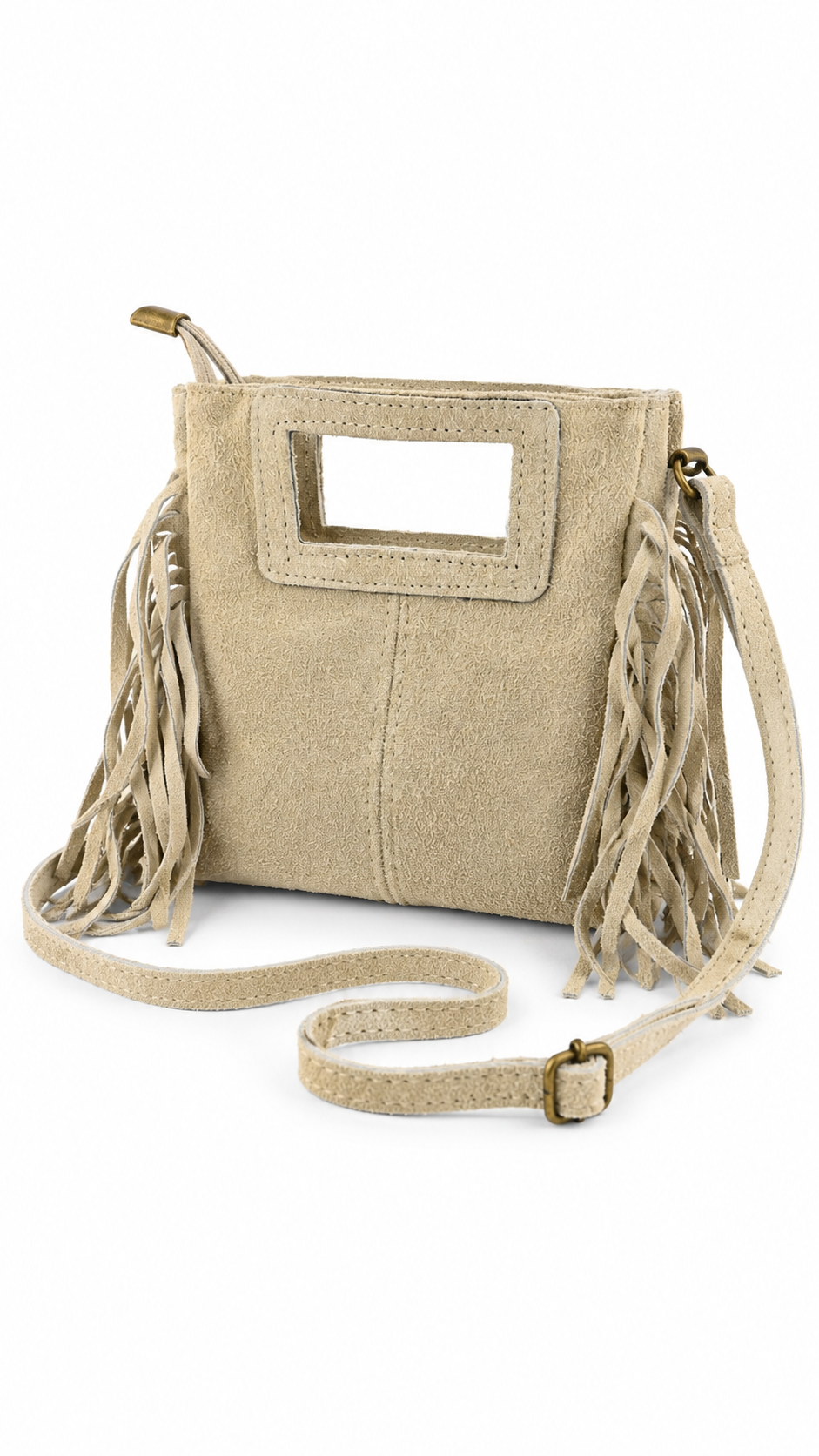 Borsa piccola con frange e manico rettangolare