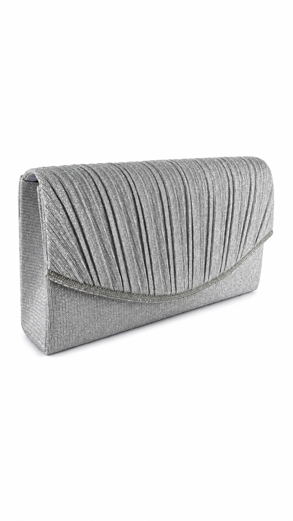 Women’s Elegant Pleated Lurex Clutch Bag with Jewel Trim