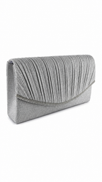 Women’s Elegant Pleated Lurex Clutch Bag with Jewel Trim