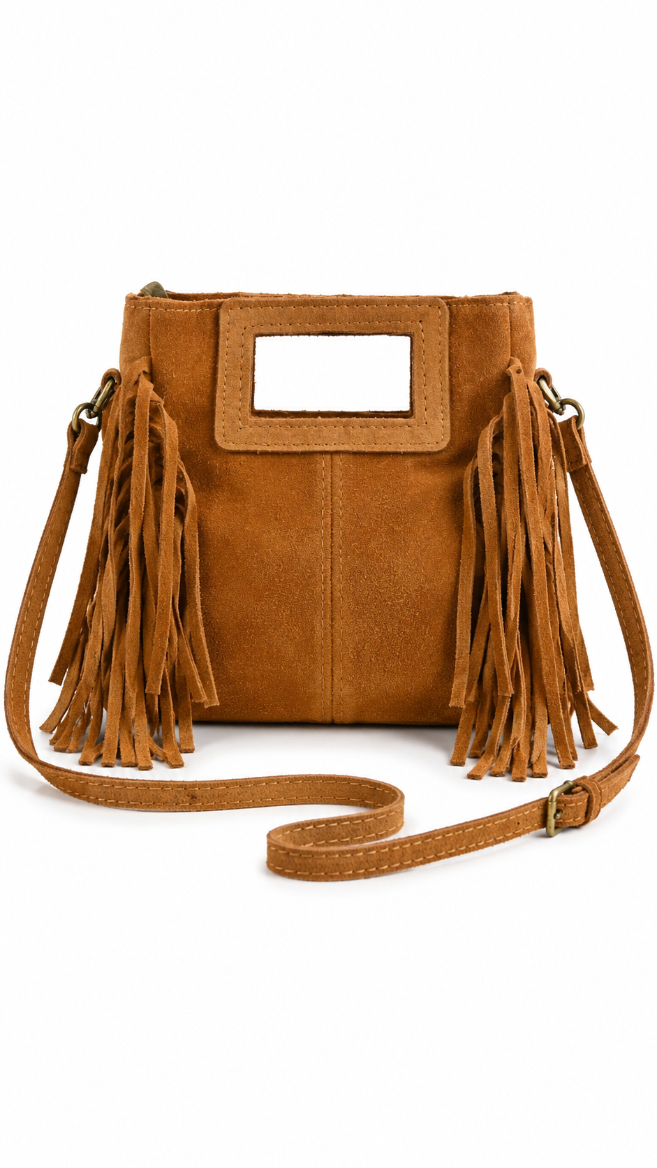 Borsa piccola con frange e manico rettangolare