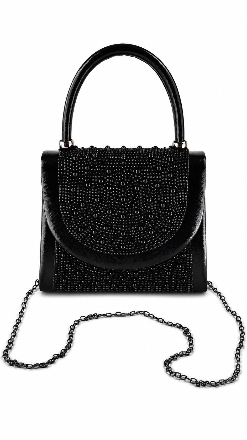 Women’s Pearl-Embellished Evening Bag with Chain Strap