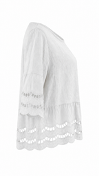 Blusa in lino corta con ricamo traforato
