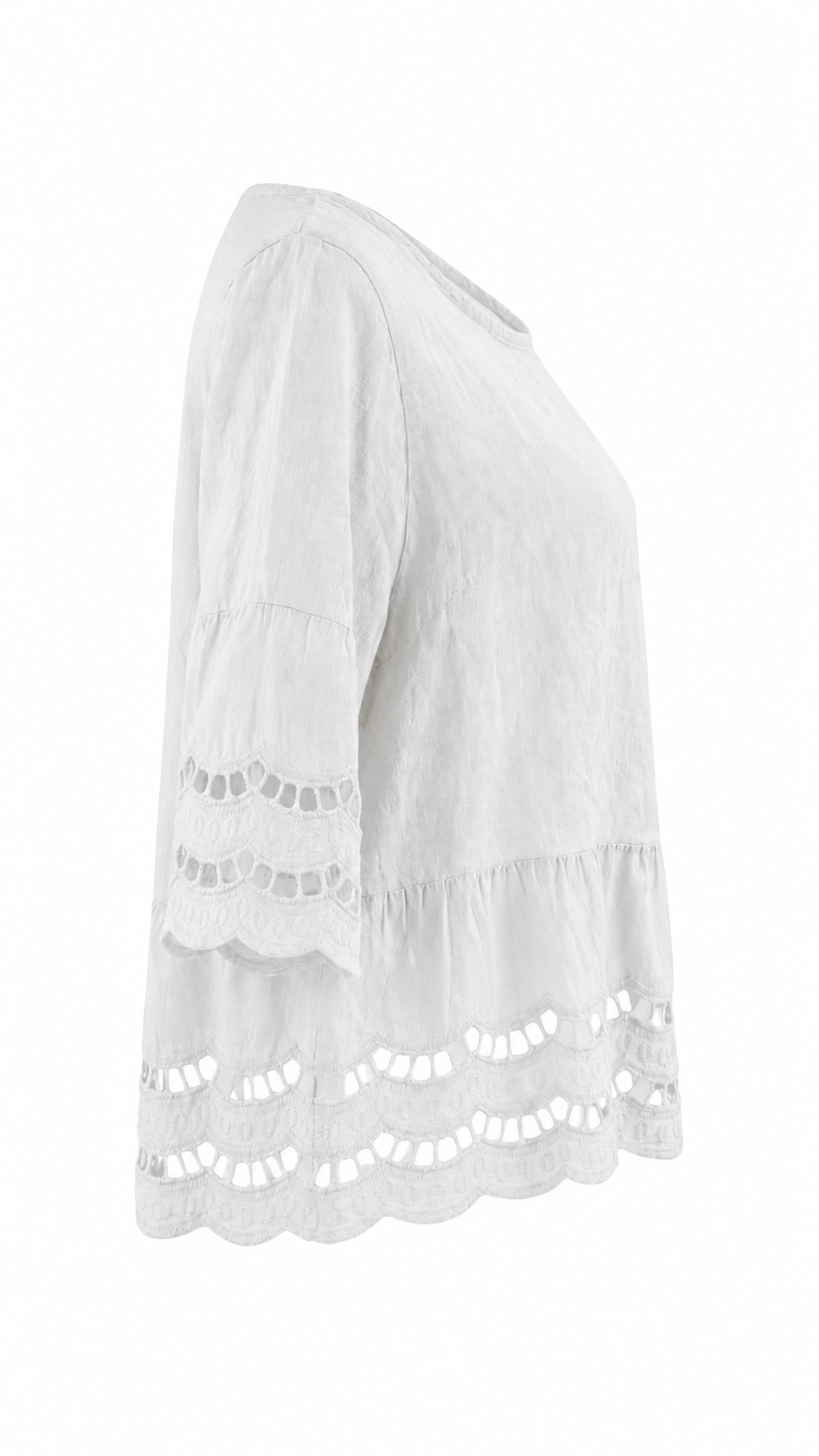 Blusa in lino corta con ricamo traforato