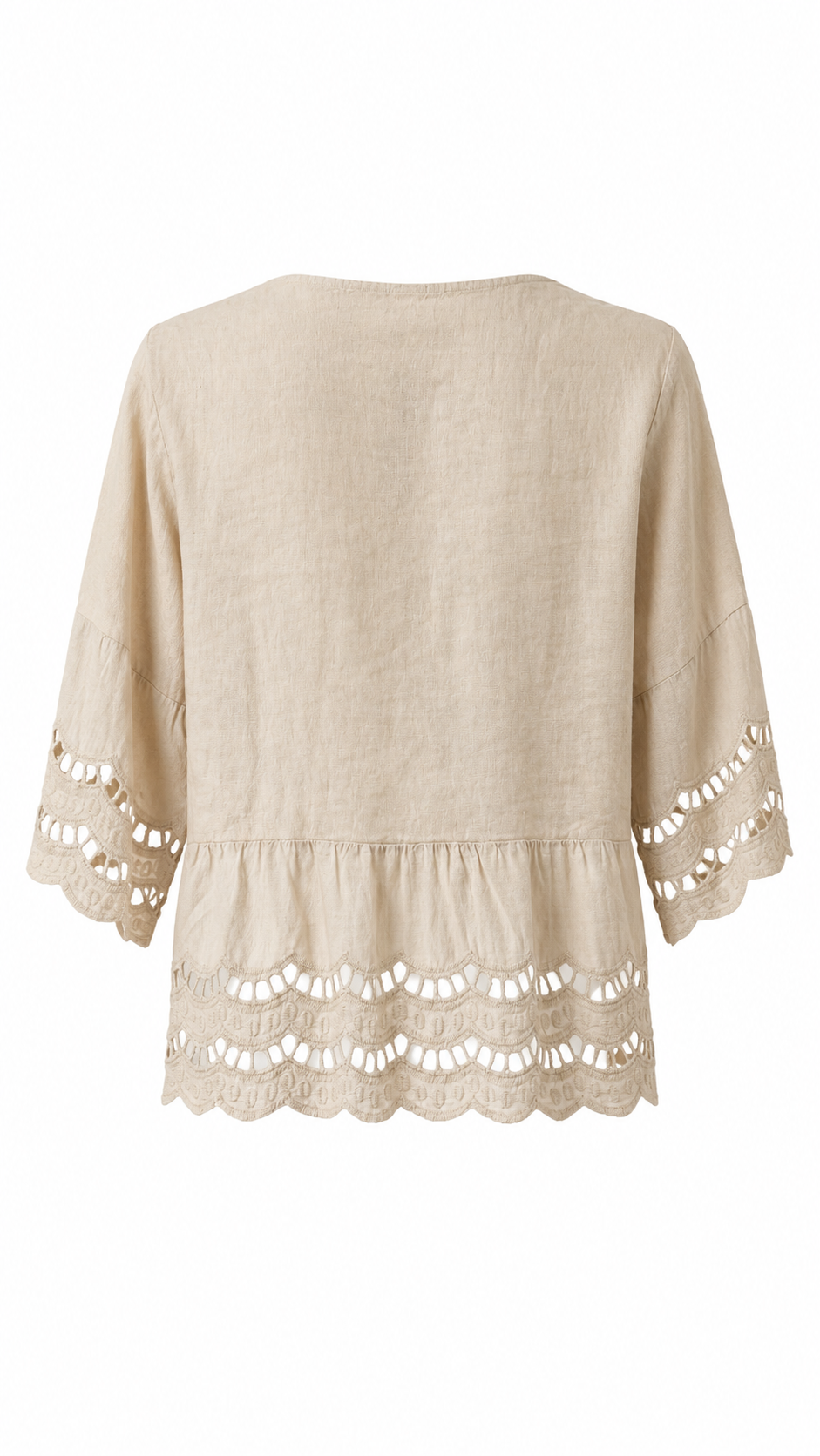 Blusa in lino corta con ricamo traforato