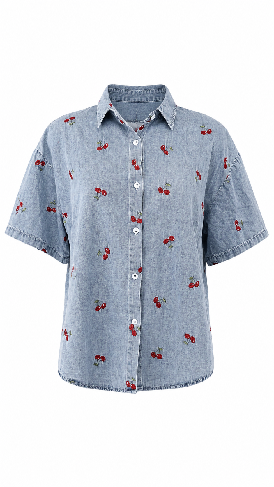 Camicia in denim con ricami a ciliegia