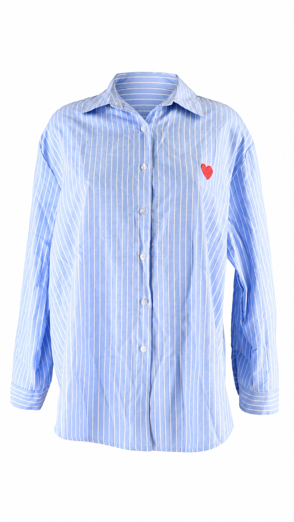 Camicia in cotone a righe con cuore ricamato