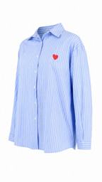 Camicia in cotone a righe con cuore ricamato