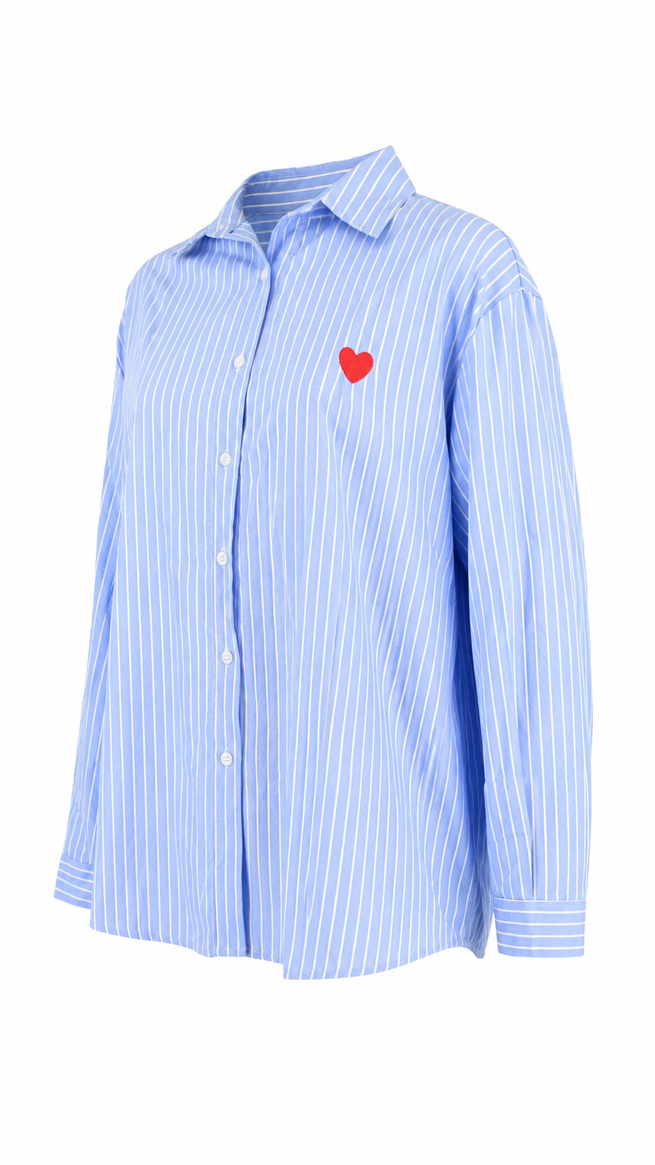 Camicia in cotone a righe con cuore ricamato