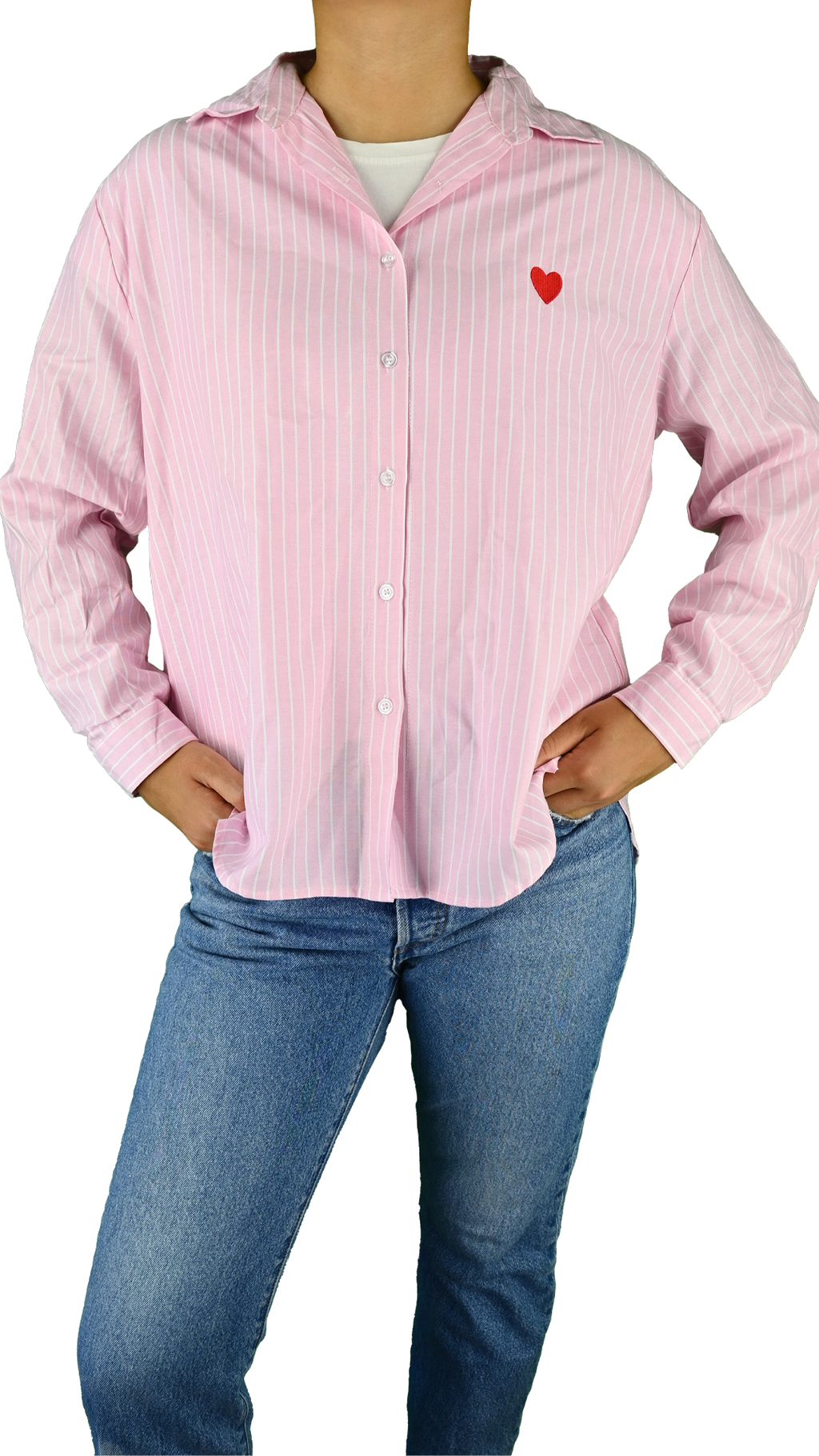 Camicia in cotone a righe con cuore ricamato