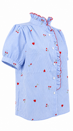 Camicia a righe con ricami a ciliegia e cuore