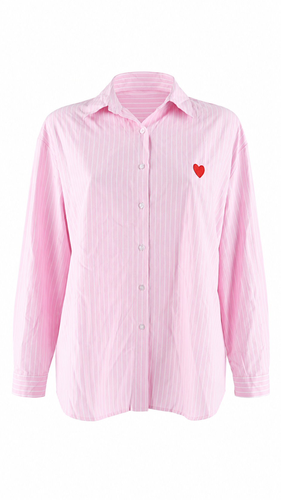 Camicia in cotone a righe con cuore ricamato