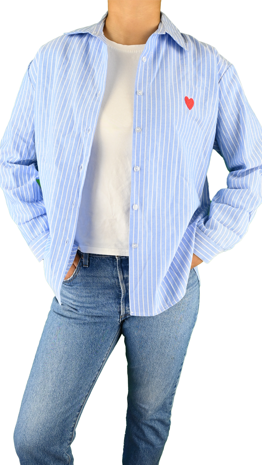 Camicia in cotone a righe con cuore ricamato