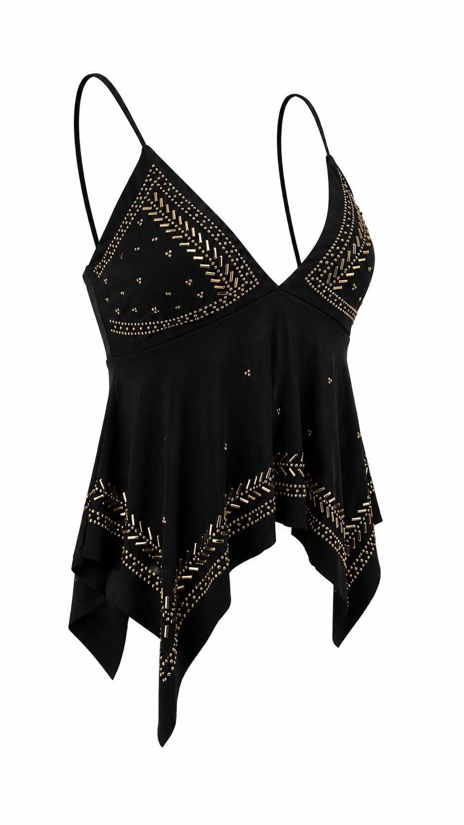 Top con coppe triangolari e strass dorati