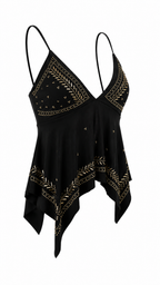 Top con coppe triangolari e strass dorati