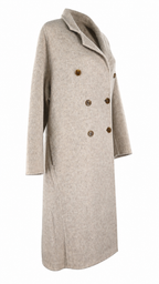 Cappotto lungo doppiopetto beige in lana