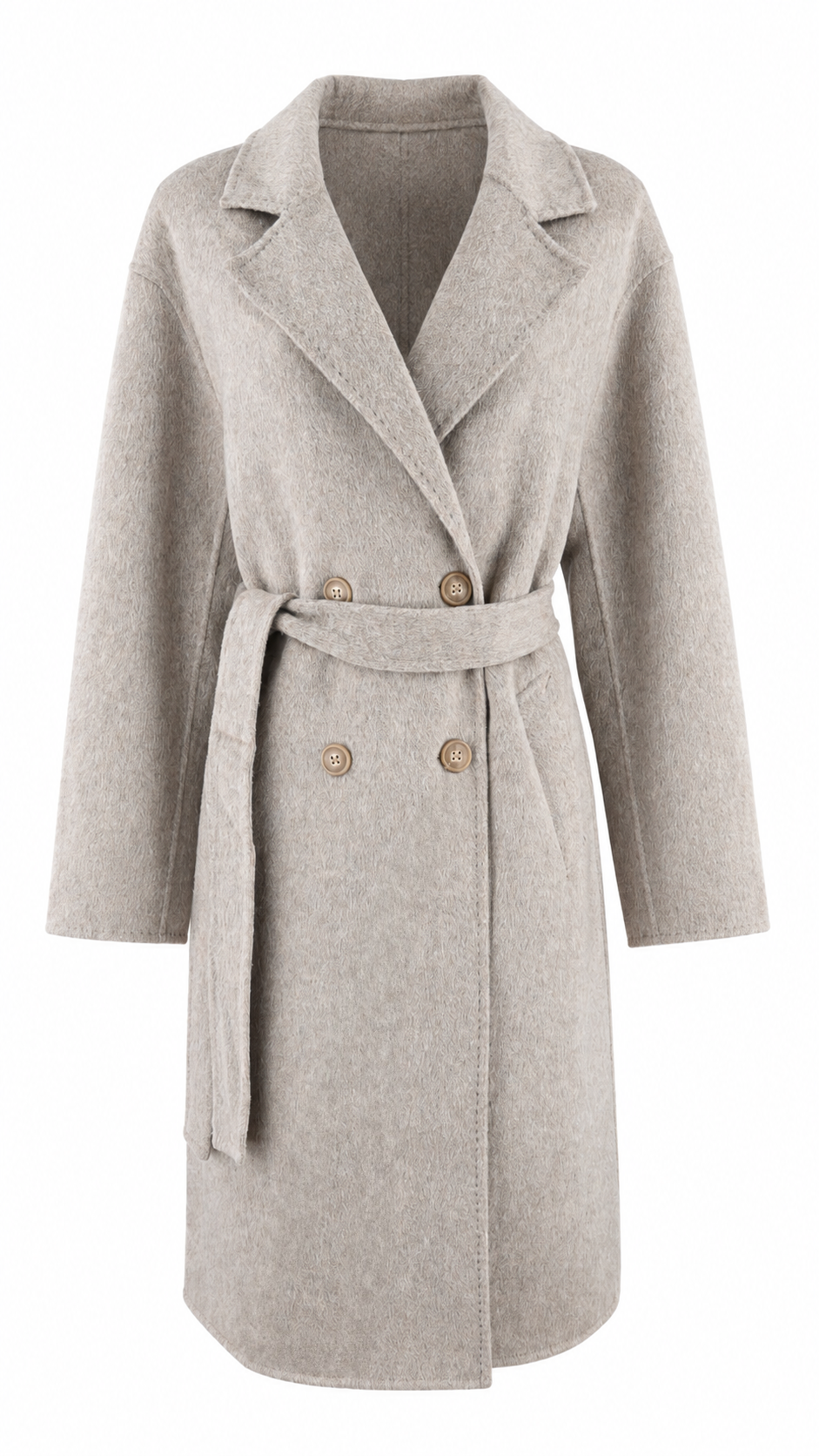 Cappotto lungo doppiopetto con cintura in vita