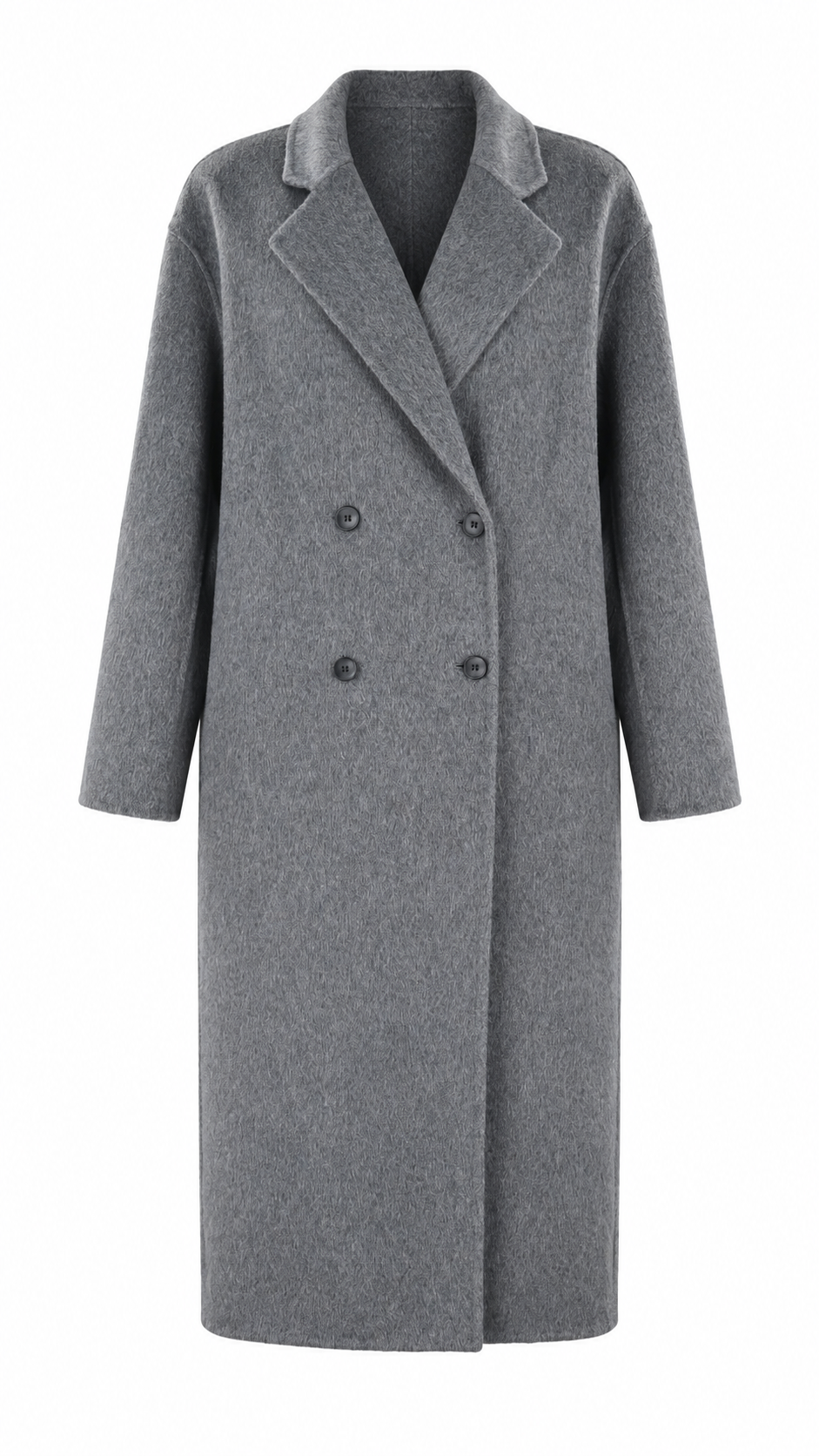 Cappotto in lana lungo grigio melange doppiopetto con revers