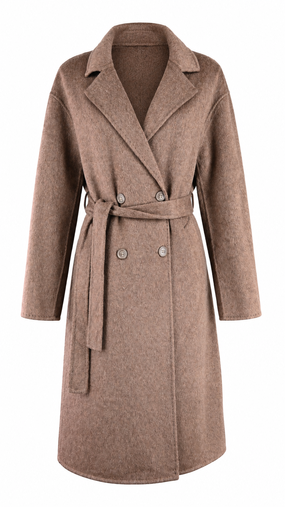 Cappotto lungo doppiopetto con cintura in vita