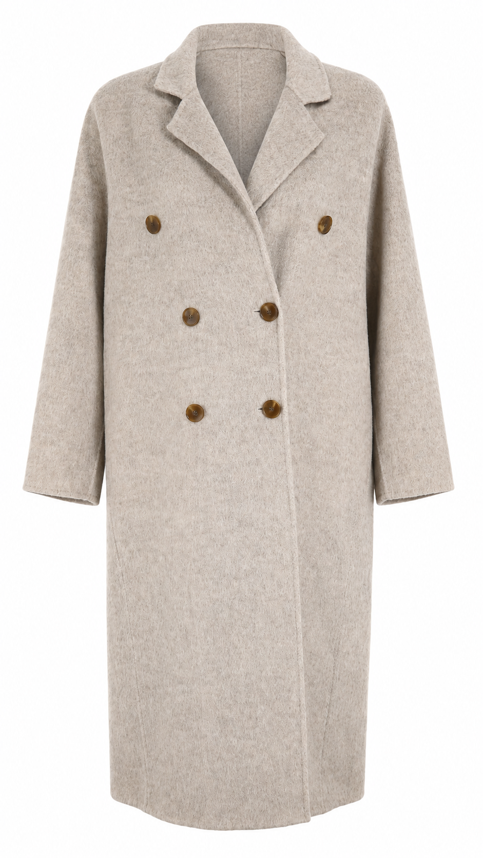 Cappotto lungo doppiopetto beige in lana