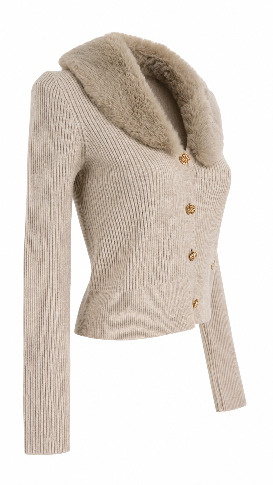 Cardigan con colletto effetto pelliccia
