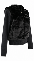 Women’s Hooded Faux Fur Jacket/Vest with Removable Ribbed Knit Sleeves