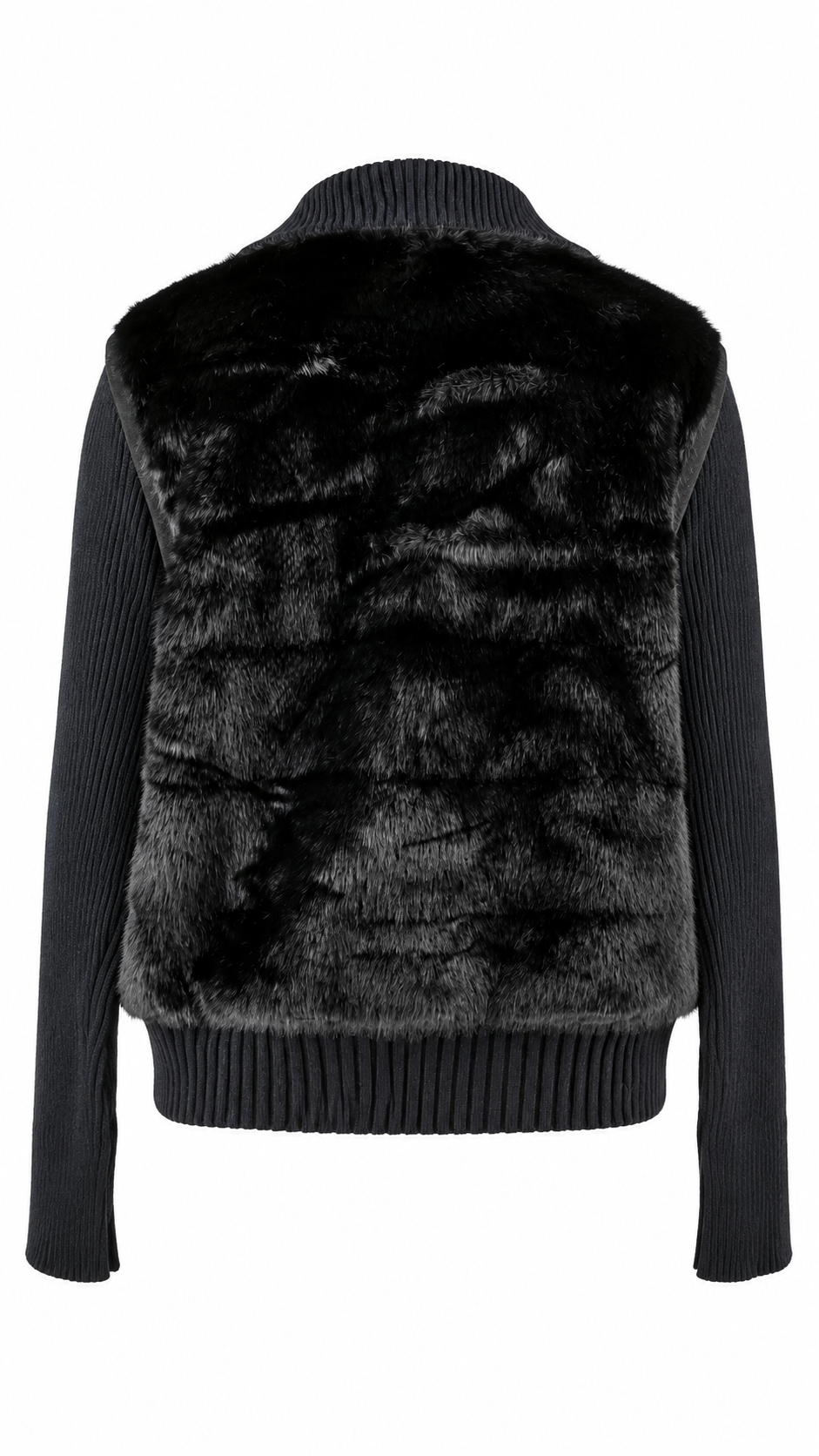 Giacca/Gilet collo ampio in ecopelliccia e maniche in maglia a coste
