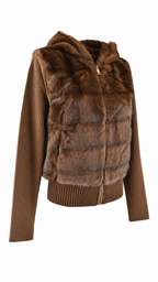 Women’s Hooded Faux Fur Jacket/Vest with Removable Ribbed Knit Sleeves
