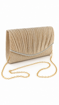 Women’s Elegant Pleated Lurex Clutch Bag with Jewel Trim
