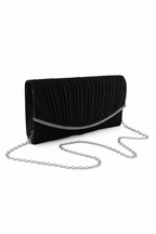 Women’s Elegant Pleated Lurex Clutch Bag with Jewel Trim
