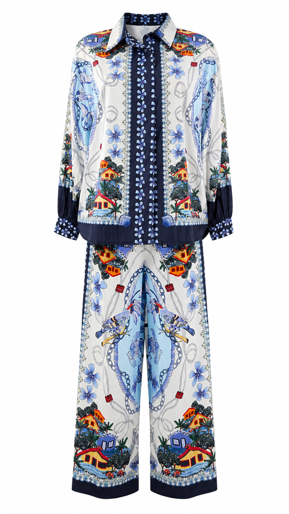 Camicia con stampe tropicali e dettagli animalier