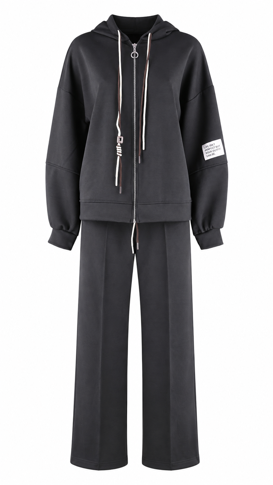 Felpa con cappuccio, zip e coulisse bicolore