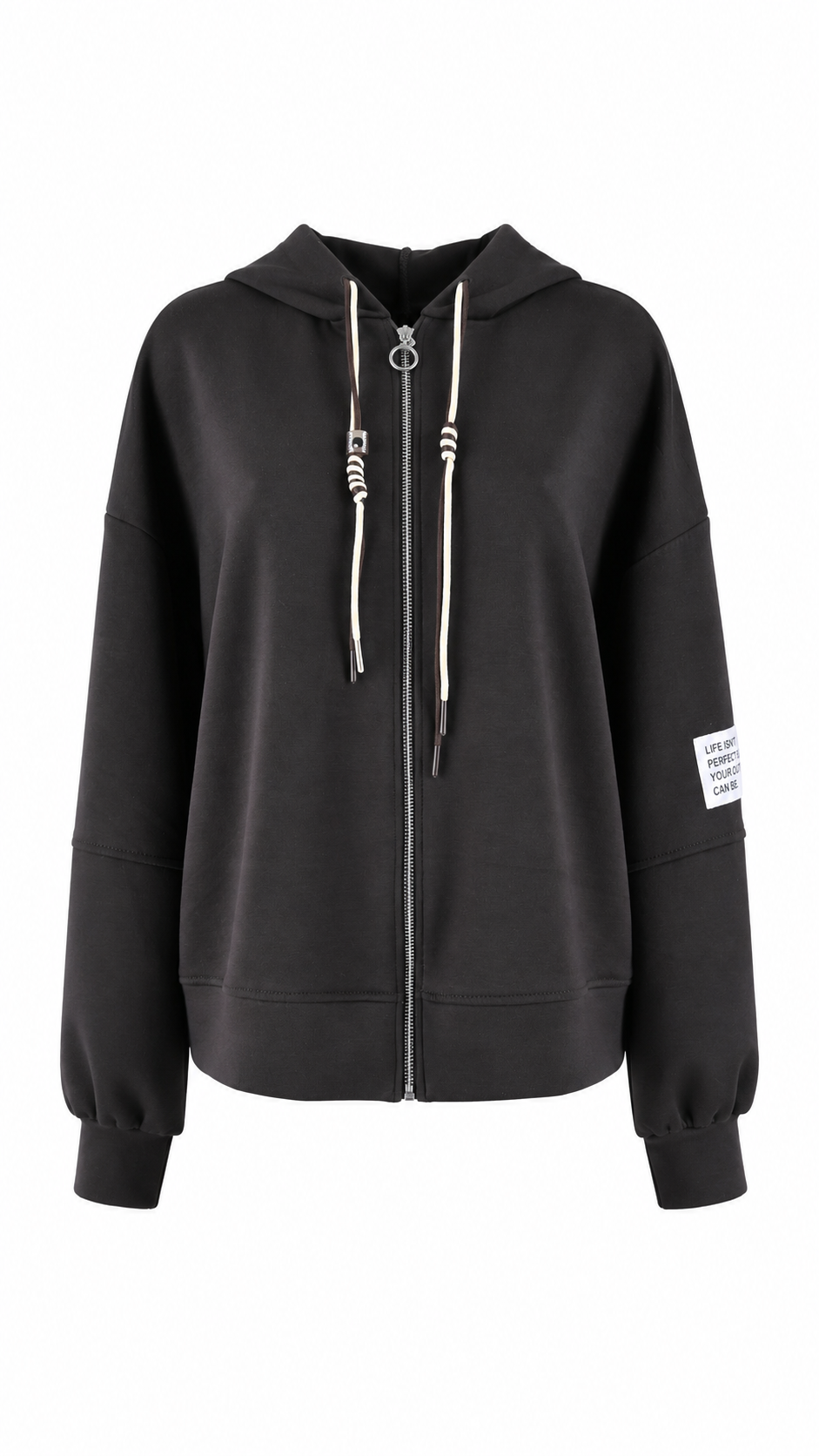 Felpa con cappuccio, zip e coulisse bicolore