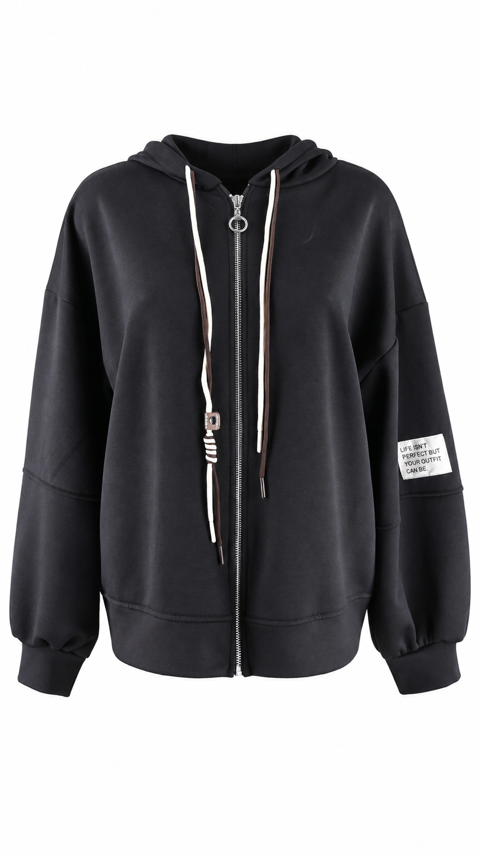 Felpa con cappuccio, zip e coulisse bicolore