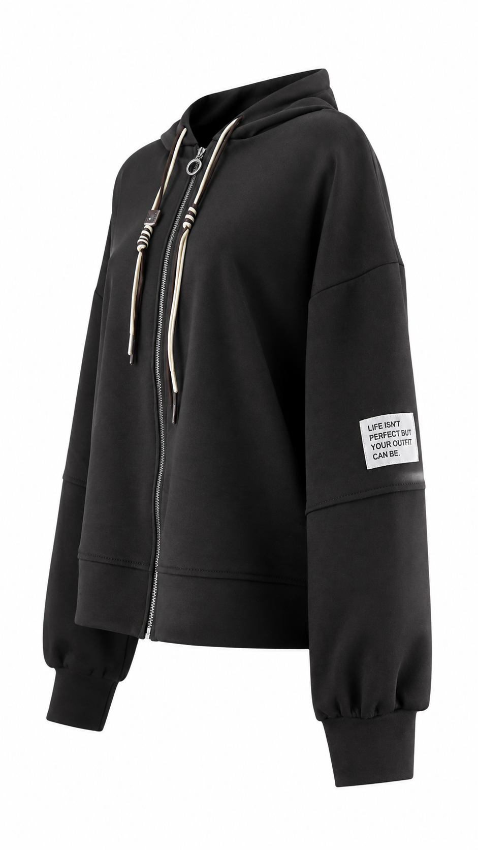 Felpa con cappuccio, zip e coulisse bicolore