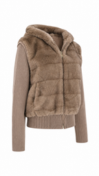 Women’s Hooded Faux Fur Jacket/Vest with Removable Ribbed Knit Sleeves