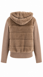 Women’s Hooded Faux Fur Jacket/Vest with Removable Ribbed Knit Sleeves