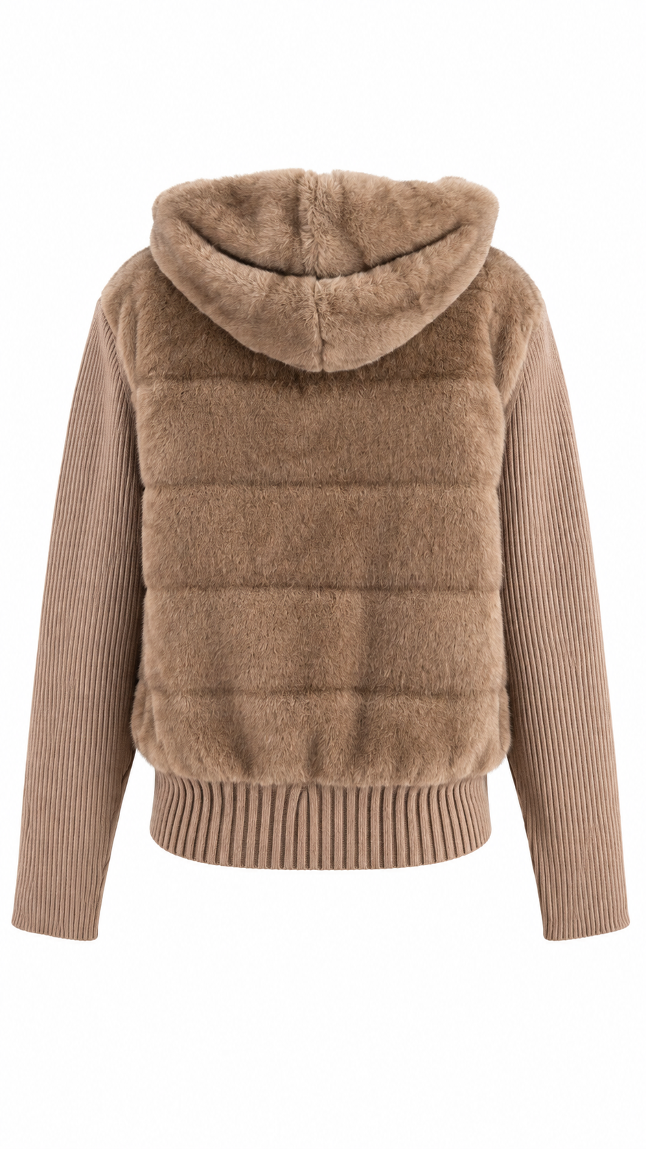 Women’s Hooded Faux Fur Jacket/Vest with Removable Ribbed Knit Sleeves