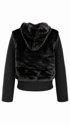 Women’s Hooded Faux Fur Jacket/Vest with Removable Ribbed Knit Sleeves