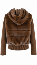 Women’s Hooded Faux Fur Jacket/Vest with Removable Ribbed Knit Sleeves