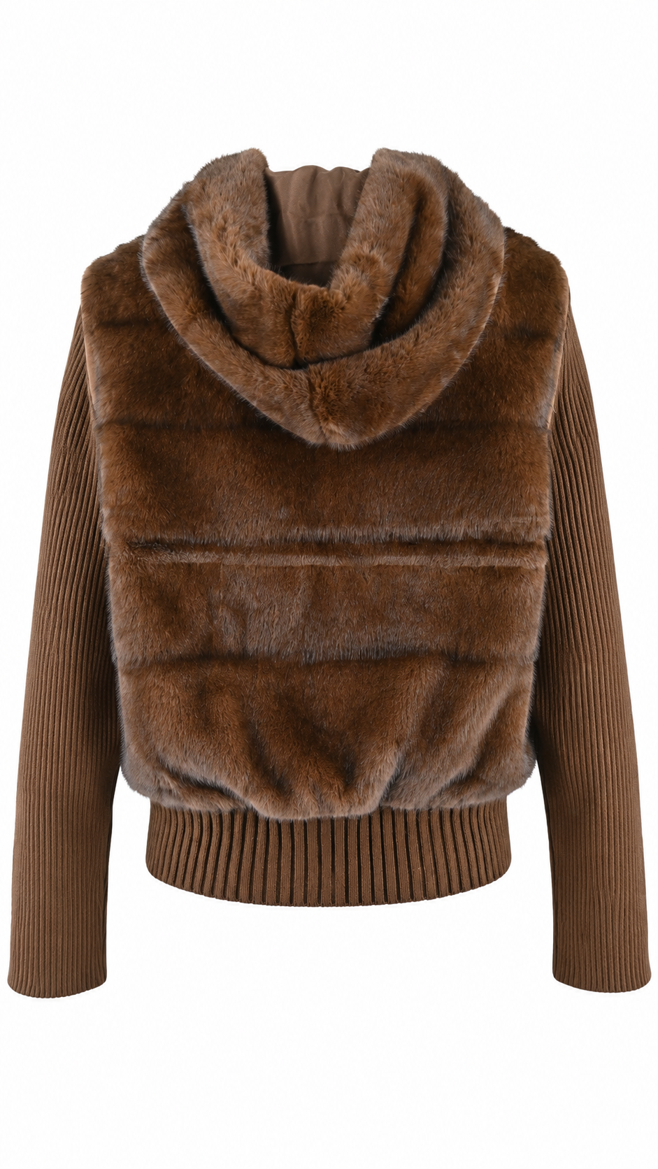 Women’s Hooded Faux Fur Jacket/Vest with Removable Ribbed Knit Sleeves