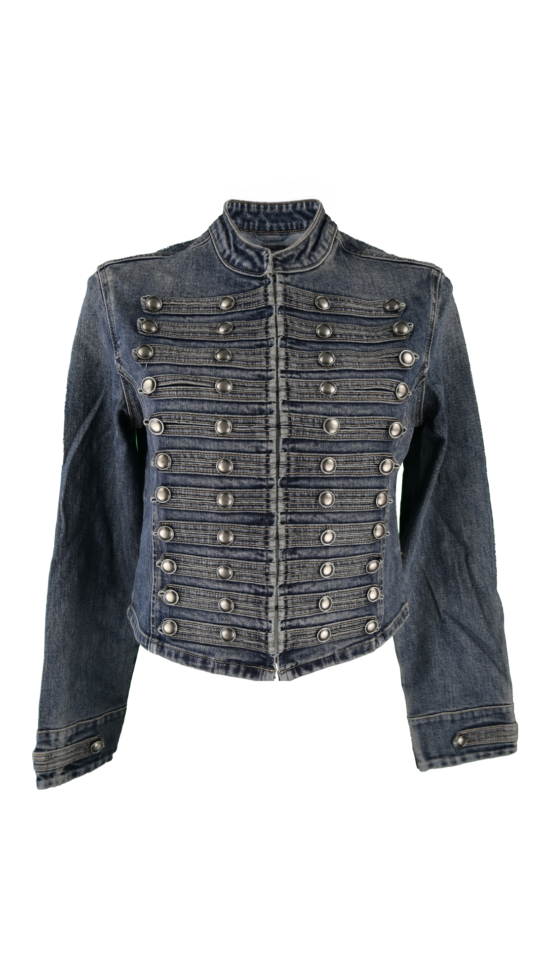 Giacca in denim stile militare con alamari