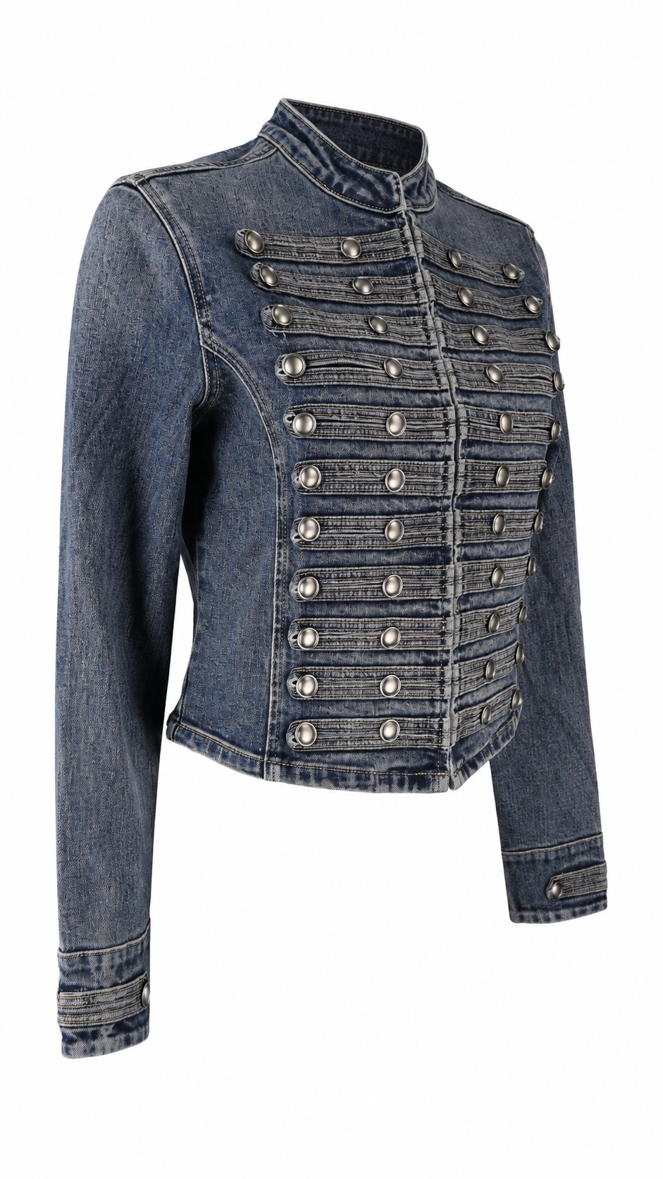 Giacca in denim stile militare con alamari