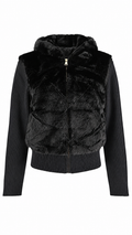 Women’s Hooded Faux Fur Jacket/Vest with Removable Ribbed Knit Sleeves