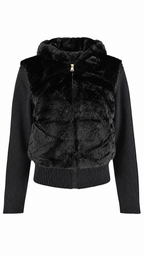 Women’s Hooded Faux Fur Jacket/Vest with Removable Ribbed Knit Sleeves