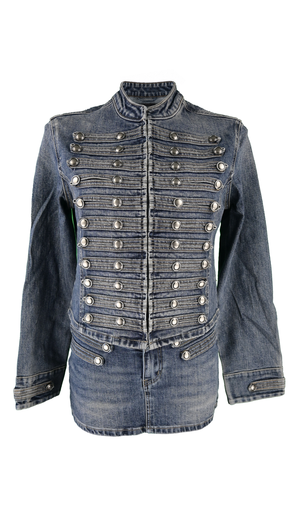 Giacca in denim stile militare con alamari